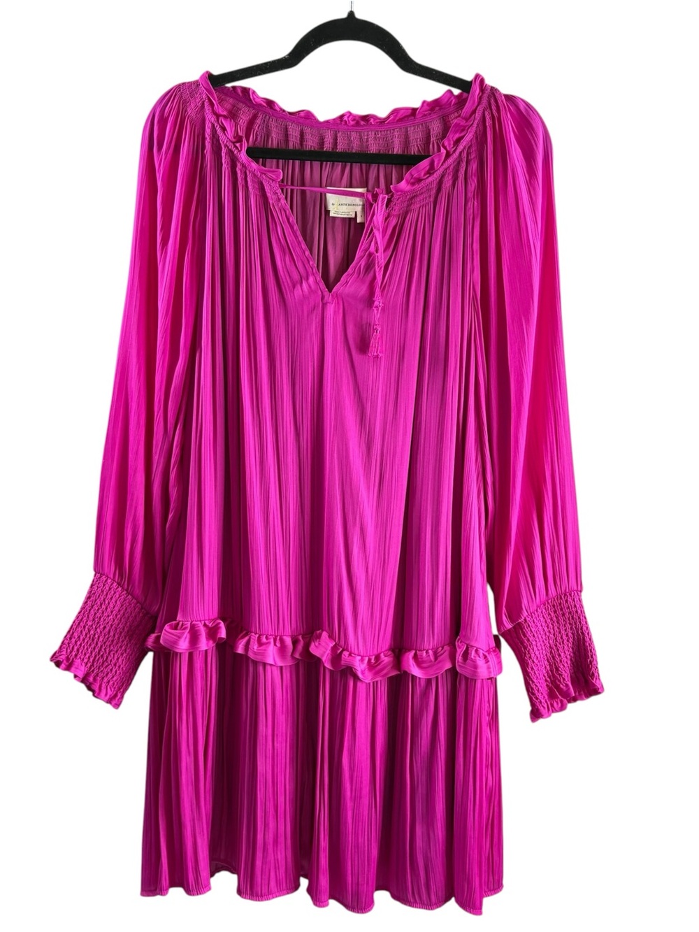 BY ANTHROPOLOGIE Bright Fuchsia Long-Sleeve Peasant Tunic Mini Dress